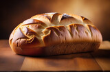Fototapeta  - loaf of fresh white bread, brioche on a wooden board