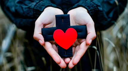 Wall Mural - Hands offering a message of Christian love. Catholic Easter.