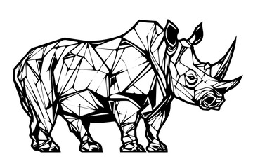 Wall Mural - Rhino, geometric tatoo art. Engraved lined style with bold lines. Vector illustration.