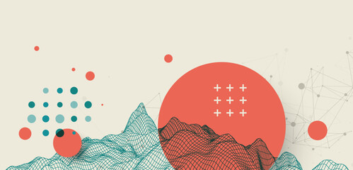 Leinwandbilder - Abstract wireframe mountain background. Modern science or technology art elements. Surface illustration. Hand drawn vector.