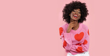 Happy Afro American Woman With Balloon Heart.