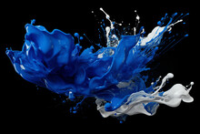 Splash Of Blue And White Paint On Black Background