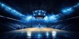 Fototapeta Sport - Empty basketball arena, stadium, sports ground with flashlights and fan sits
