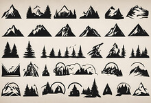 Set Of Mountains For Logo And Designs, Isolated Background V1