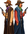 Cowboy Duel Cartoon Colored Clipart Illustration