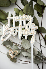 Wall Mural - Happy birthday sign for cake on white background