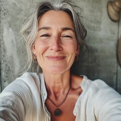 portrait of a happy natural mature woman