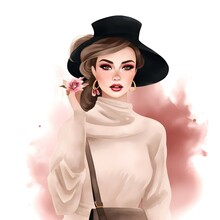 Create A Hand Drawn Watercolor Clipart Of A Glamorous Lady, White Background, 4k