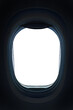 Photo of the window of an airplane from inside at night (flight concept),frame isolated on transparent background, png file