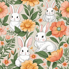 Rabbit and flower design pattern