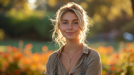 Poster - Young blonde woman smiling at the park