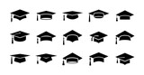 Fototapeta  - Academic graduation cap icon set vector illustration
