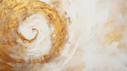 Poster - Generative AI, White and golden painted colors, circle shapes vintage painting background. Grunge old oil impasto painted wall texture	
