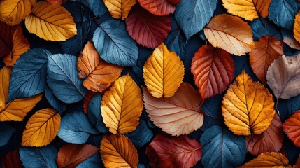 Wall Mural - Pile of colorful autumn leaves 