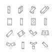 Vector line set of icons related with sachet. Contains monochrome icons like sachet, sugar, bag, salt, stick and more. Simple outline sign.