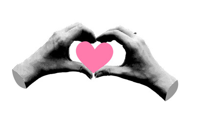 hands in halftone for valentine's day card design. romantic love vector illustration. y2k collage st