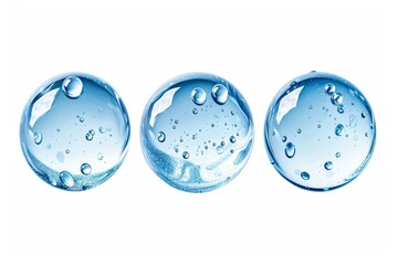 set of three 3 water round droplets isolated on white background