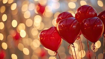 Red heart shaped balloons on stylish background. Valentine's Day concept