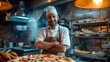 An expert chef making pizza in a restaurant kitchen, shown in close-up, Generative AI.