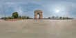 full seamless spherical hdri 360 panorama near Gate of India, war memorial in Delhi without people and tourists in equirectangular projection with zenith and nadir, for  VR virtual reality content