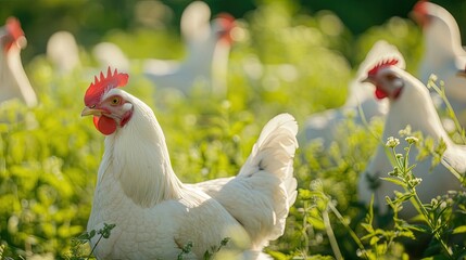 Wall Mural - White Chickens on Farm