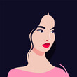 The face of a young Asian woman is half turned. Portrait of fashion model on dark background. Vector flat Illustration