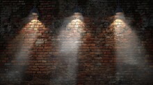 3d Render Of Spotlights On A Grunge Brick Wall   