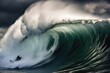 © Iftikhar alam - Surfer on big ocean wave, Bali island, Indonesia, Extreme surfers riding huge sea waves, no visible faces, AI Generated