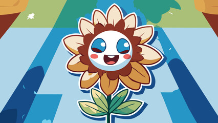 Wall Mural - Groovy flower cartoon characters. Funny happy daisy with eyes and smile. 