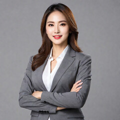 Half-length photo of a confident and successful Asian professional woman in a suit
