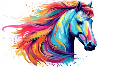 Wall Mural - Colorful Horse head on white background. Generative AI