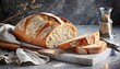 cut loaf of artisanal wheat bread on sourdough