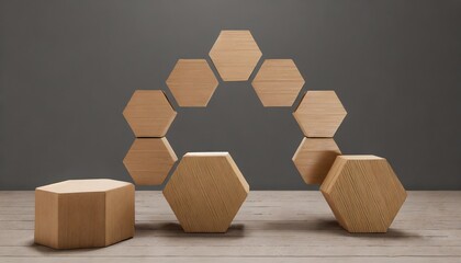 Poster - geometric fall made from wooden hexagon 3d front view