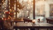 Bokeh background for wallpaper, a cozy cafe interior with fairy lights, giving a warm and inviting feel