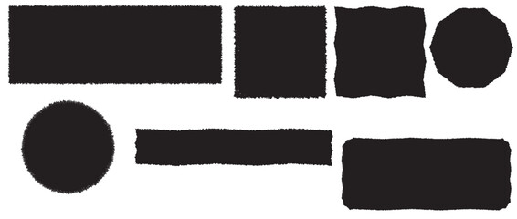 Wall Mural - Torn paper corner pieces. Black cutout shapes with jagged edges and corners. Ripped material fragments collection. Textured grunge element bundle for collage, text box, banner, sticker. Vector