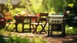Sunny Backyard BBQ: A Relaxing Summer Day with Family and Friends Cooking Delicious Meals on a Wooden Grill