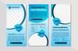 Digital medicine banners vertical set with healthcare devices telemedicine health monitoring roll up display isolated vector illustration. space for photo collage. multicolor blue gradient design