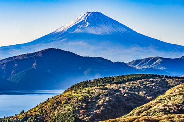 Wall Mural - Colorful Mount Fuji Lookout Helicopter Lake Ashiniko Hakone Kanagawa Japan