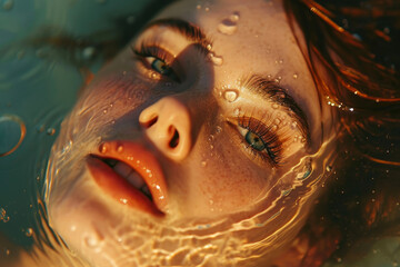 Sticker - Liquid Luminescence: Top View of a Woman's Wet and Stylish Face