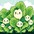 illustration of mustard greens, vegetable characters