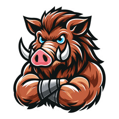 wild beast strong muscle hog boar pig mascot design vector illustration, logo template isolated on w