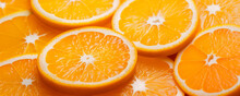 Tasty And Juicy Orange Slices, Fresh Fruit Background Full Of Vitamins And Energy