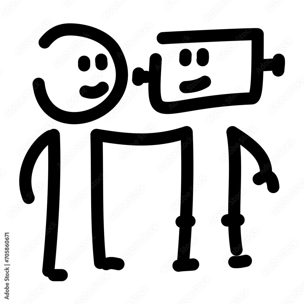 block figure embracing AI robot simple line art doodle Stock Vector ...