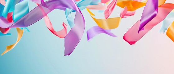 Wall Mural -  a bunch of colorful streamers flying in the air with a blue sky in the background of the photo.