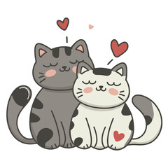 Wall Mural - graphics of two  cats in love hugging each other and red hearts