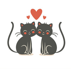 Wall Mural - graphics of two  cats in love hugging each other and red hearts