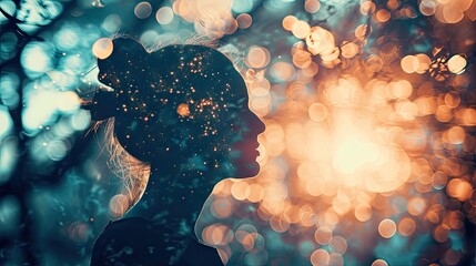 Wall Mural -  a woman with a bow in her hair looking out a window at the outside of a tree filled with lights.