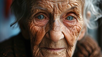 Wall Mural -  a close up of a woman's face with wrinkles and wrinkles on the upper half of her face.