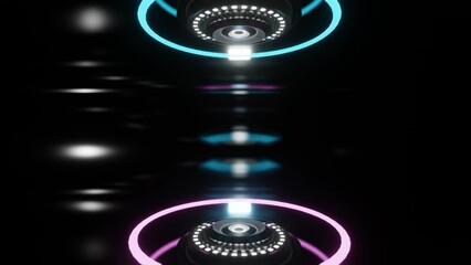 Wall Mural - sci-fi teleport concept with glowing purple and blue rings. looping abstract animation. 3d render