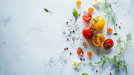 Sticker -  a white table topped with lots of different types of fruit and veggies on top of a white surface.